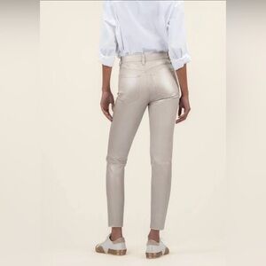 Kut From the Kloth Metallic Coated Charlize High Rise Cigarette Leg Cream Sz 2